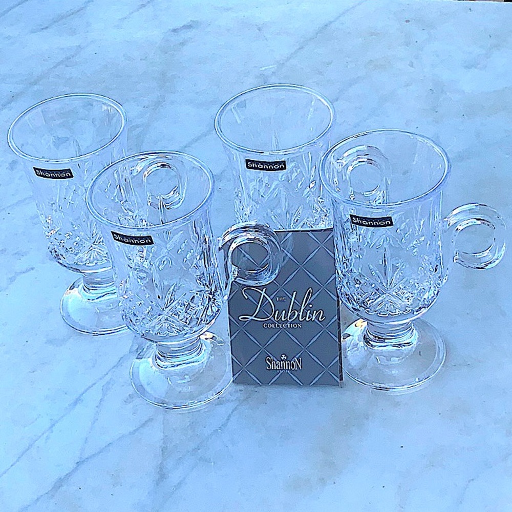 GODINGER DUBLIN CRYSTAL IRISH COFFEE MUGS 6 OZ SET OF 4